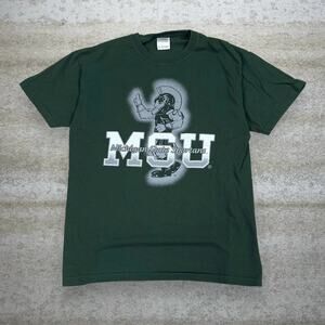 Vintage Y2K Michigan State Shirt Mens M Forest Green Cotton Short Sleeve